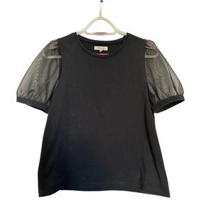 Madewell black tee with sheer sleeves